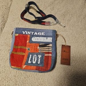 Vintage Patchwork Crossbody Bag - Red & Blue